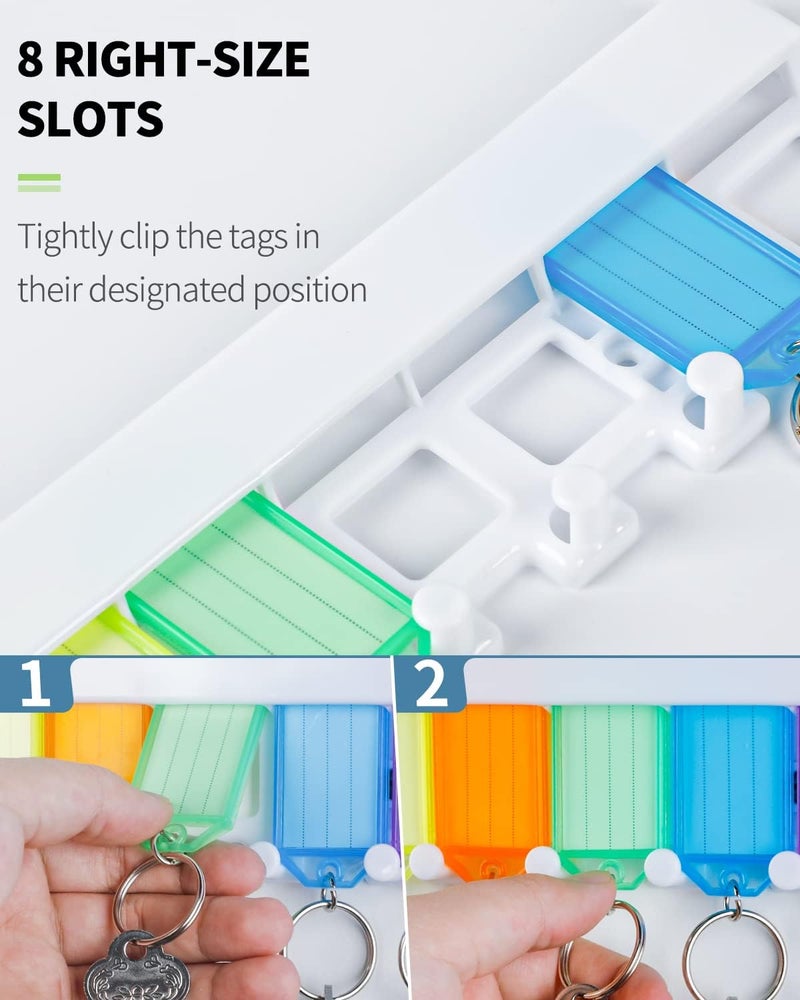 Uniclife Key Tag Rack Slot Style Plastic Wall Mounted Key Holder Organizer with Transparent Tough Key Tag Identifiers Markers in 8 Assorted Colors - Image 5
